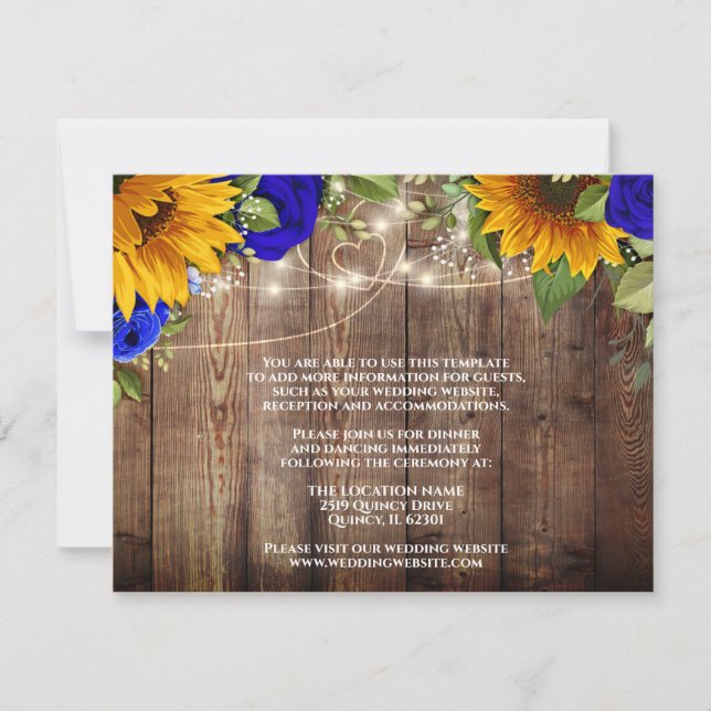Tarjeta de detalles de boda rústica de girasoles y (Anverso)