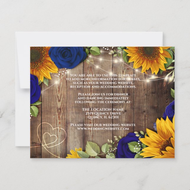 Tarjeta de Detalles de Boda Rústica de Girasoles y (Anverso)