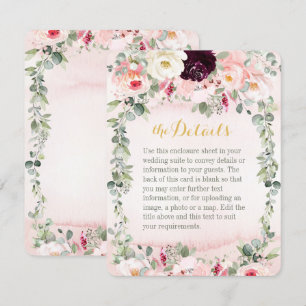 Tarjeta de Detalles de Boda Rústica en Jardín Rosa