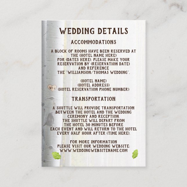 Tarjeta de detalles de boda rústico del corazón de (Anverso)