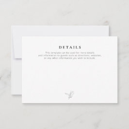 tarjeta de detalles de boda simple en blanco y neg
