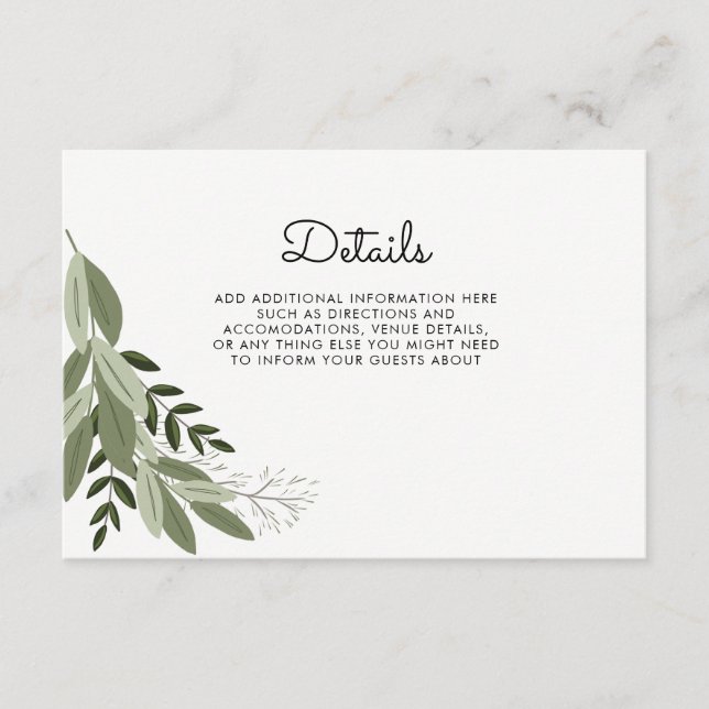 tarjeta de detalles de boda Sprigs (Anverso)