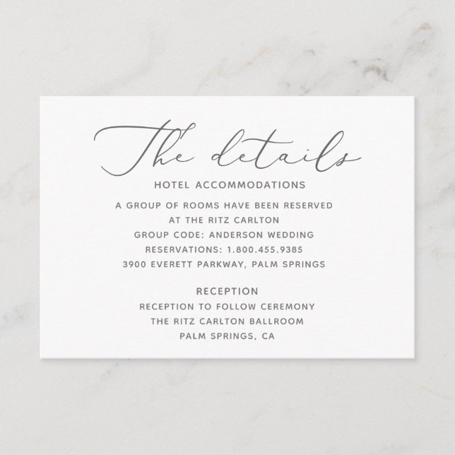 Tarjeta de detalles de boda suave y elegante (Anverso)