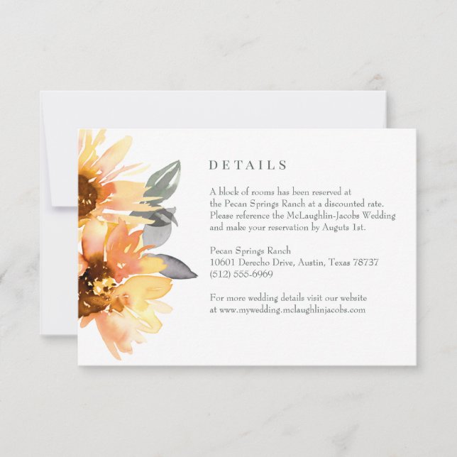 Tarjeta de detalles de Boda Sunflowers & Wildflowe (Anverso)