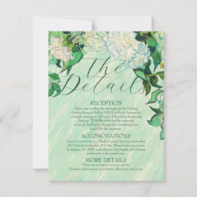 Tarjeta de Detalles de Boda Van Gogh Rosas (Anverso)
