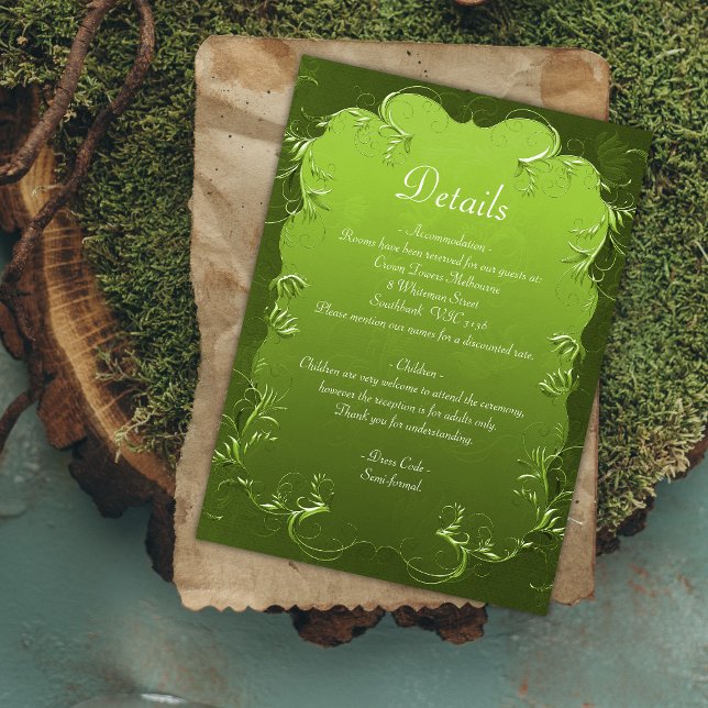 Tarjeta de Detalles de Boda Verde Vibrante Ornamen (Subido por el creador)