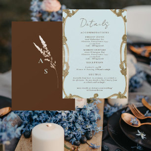 Tarjeta de Detalles de Boda Vintage Simply Icy Blu