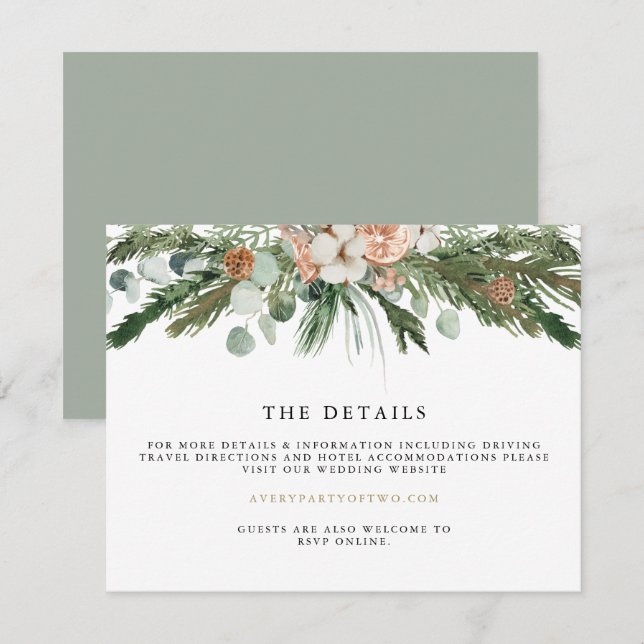 Tarjeta de detalles de bodas de invierno barnizada (Anverso / Reverso)