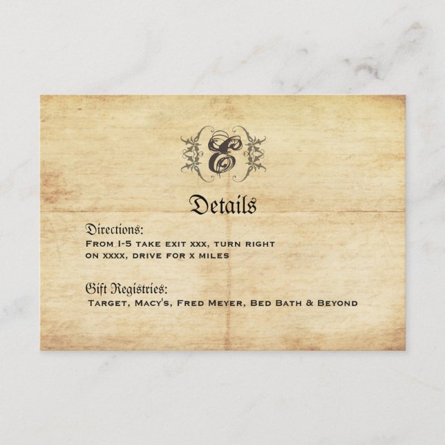 Tarjeta de detalles de bodas de moda de cuento de  (Anverso)