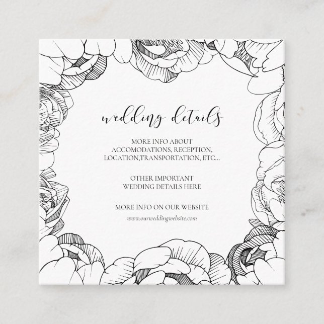 Tarjeta de detalles de bodas de peonatos negros y  (Anverso)