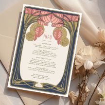 Tarjeta de detalles de bodas de vintage Art Nouvea