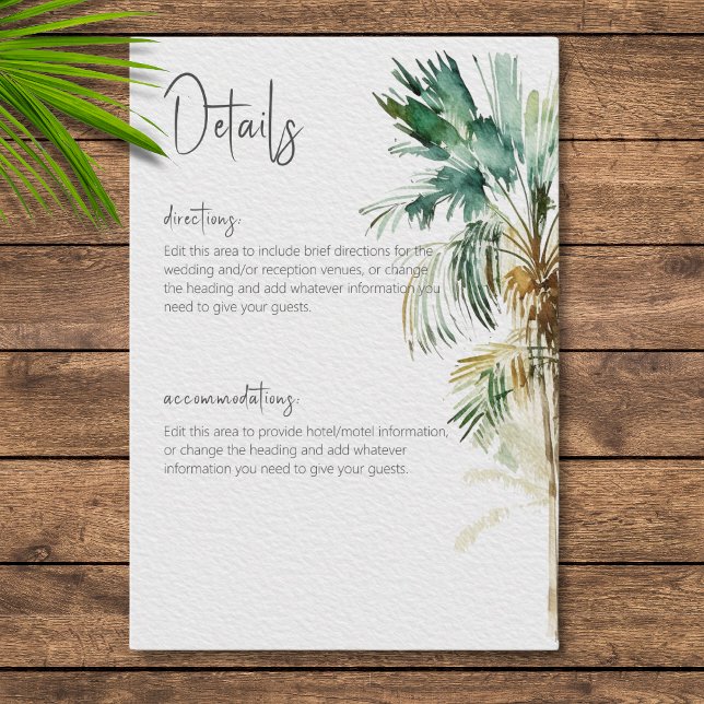 Tarjeta de detalles de Bodas modernos para palmera (Subido por el creador)