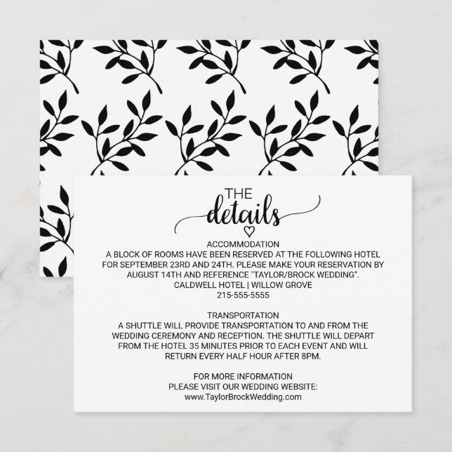 Tarjeta de detalles de caligrafía negra simple (Anverso / Reverso)