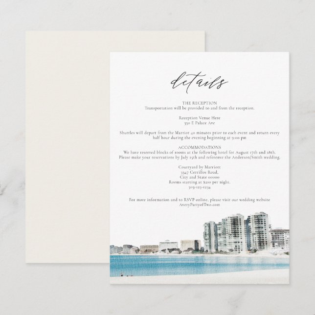 Tarjeta de detalles de casamiento Cancun Beach Wed (Anverso / Reverso)