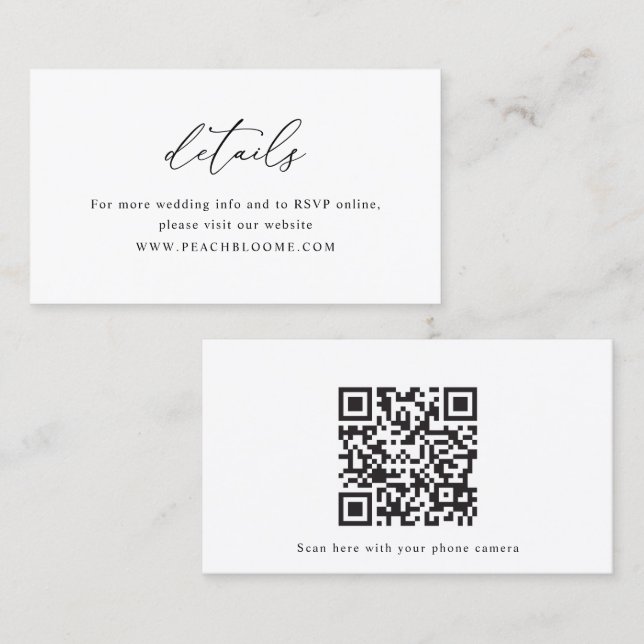 Tarjeta de detalles de código QR simple para Boda  (Anverso / Reverso)