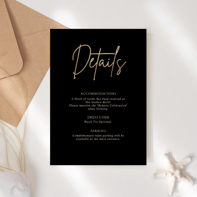 Tarjeta de detalles de cumpleaños Black Gold, tarj (Black Gold Birthday Details Card, Enclosure Card)