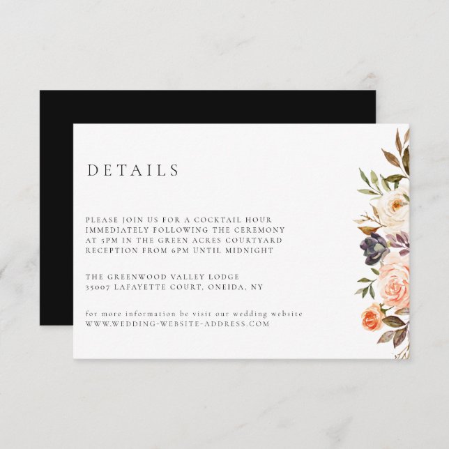 Tarjeta de detalles de Earthy Autumn Floral Boda (Anverso / Reverso)