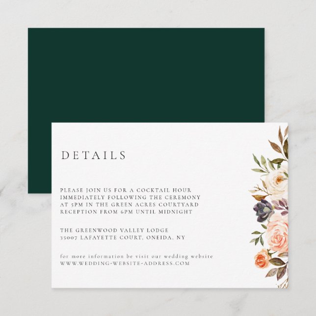 Tarjeta de detalles de Earthy Autumn Floral Boda (Anverso / Reverso)
