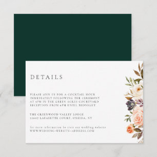 Tarjeta de detalles de Earthy Autumn Floral Boda