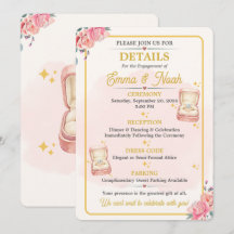 Tarjeta de Detalles de Fiesta de Compromiso Floral