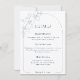 Tarjeta De Detalles De Floral Azul Blanco Y Polvor