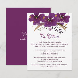 Tarjeta de detalles de flores de color morado de m