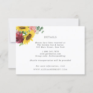 Tarjeta de detalles de girasoles y Rosas Bodas