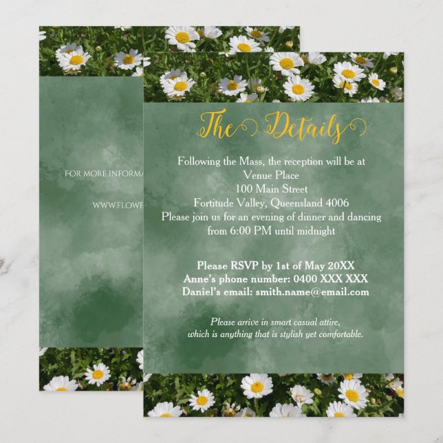 Tarjeta de detalles de Green Daisy Portrait (Anverso / Reverso)