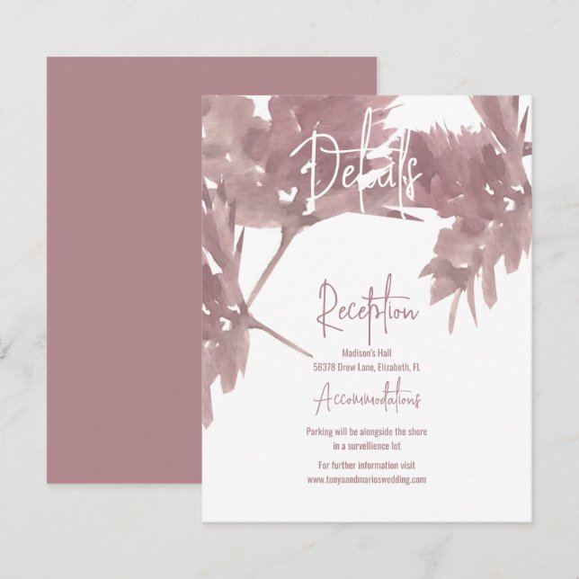 Tarjeta de detalles de hoja de acuarela de boda de (Anverso / Reverso)
