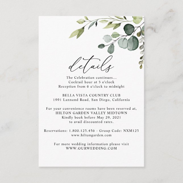 Tarjeta de detalles de información para invitados  (Anverso)