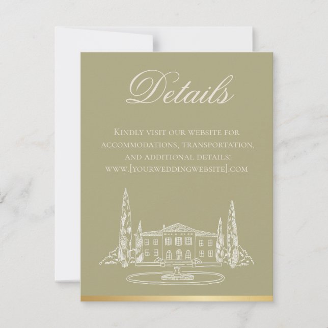 Tarjeta de Detalles de Invitación de Boda Sage de  (Anverso)