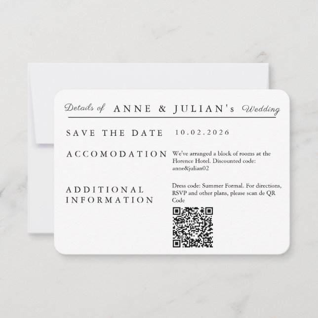 Tarjeta de Detalles de Invitación de Boda Simple B (Anverso)