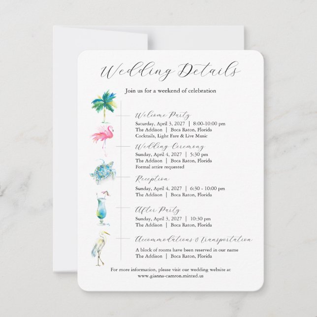 Tarjeta de detalles de invitaciones de boda de des (Anverso)