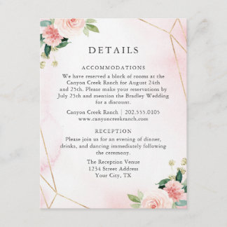 Tarjeta de detalles de invitado con flores geométr