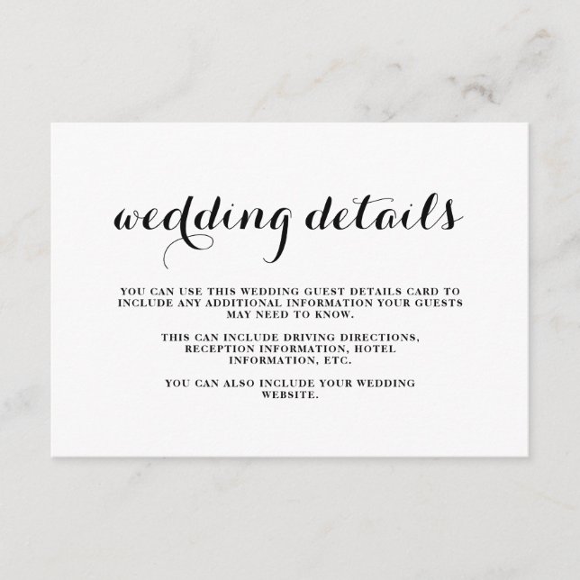 Tarjeta de detalles de invitado en blanco y negro  (Anverso)