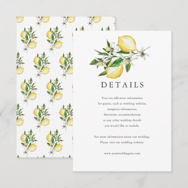 Tarjeta de detalles de la acuarela floral Citrus L (Anverso / Reverso)