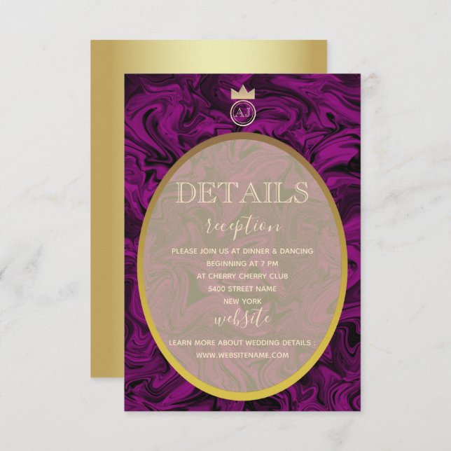 Tarjeta de detalles de la boda con elegancia en Re (Anverso / Reverso)