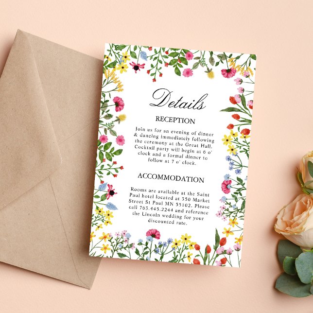 Tarjeta de Detalles de la Boda de Flores Silvestre (Subido por el creador)