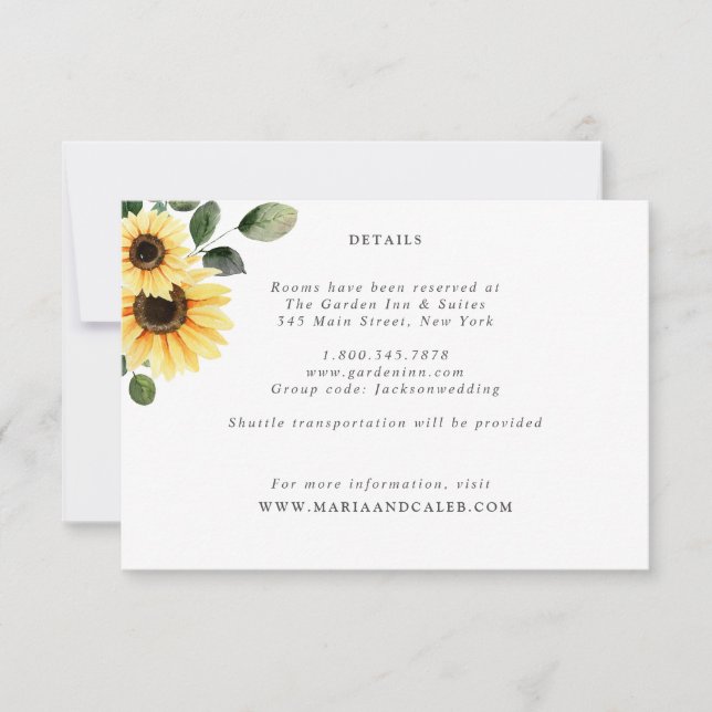 Tarjeta de detalles de la boda de girasoles (Anverso)