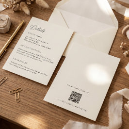 Tarjeta de detalles de la boda de marfil con códig