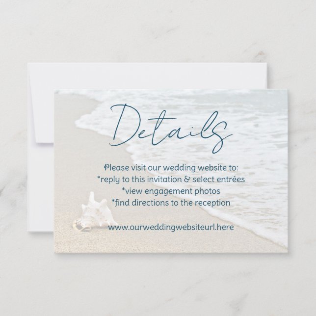 Tarjeta de detalles de la boda de Ocean Beach (Anverso)