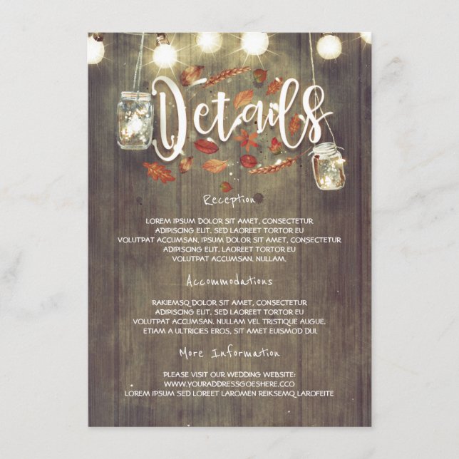 Tarjeta de detalles de la boda de otoño (Anverso)