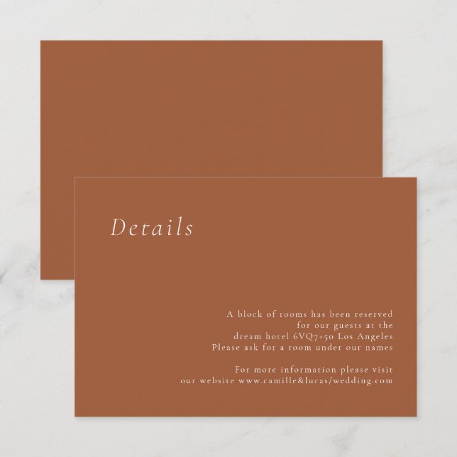 Tarjeta de detalles de la boda elegante Minimalist (Anverso / Reverso)
