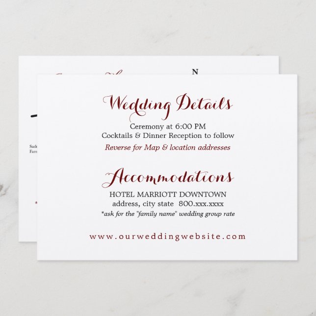 Tarjeta de detalles de la boda Mapa de la recepció (Anverso / Reverso)