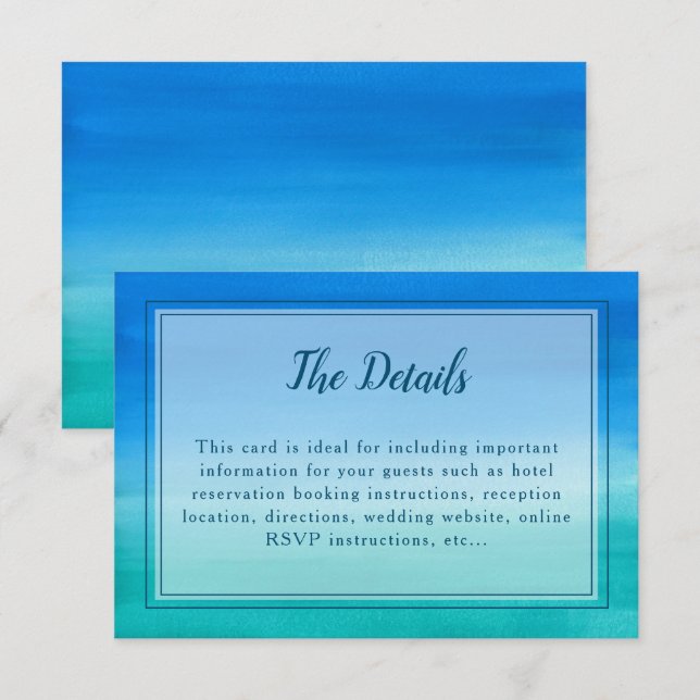 Tarjeta de detalles de la boda Ocean Blue Green Be (Anverso / Reverso)