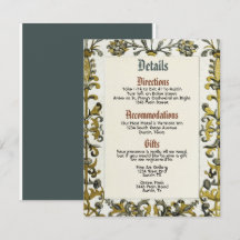 Tarjeta de detalles de la boda real del Renacimien