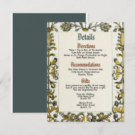 Tarjeta de detalles de la boda real del Renacimien
