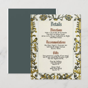 Tarjeta de detalles de la boda real del Renacimien