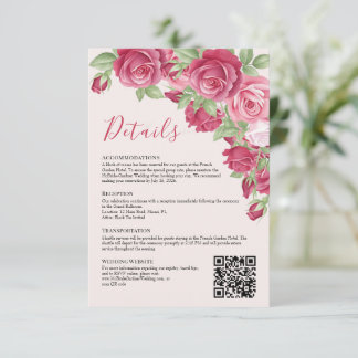 Tarjeta de Detalles de la Boda Rosa Carmesí