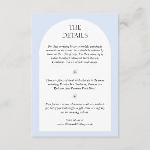 Tarjeta de detalles de la invitación a bodas Blue